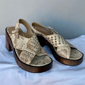 Paruolo Leather Snakeskin Studded Wooden Heels 8